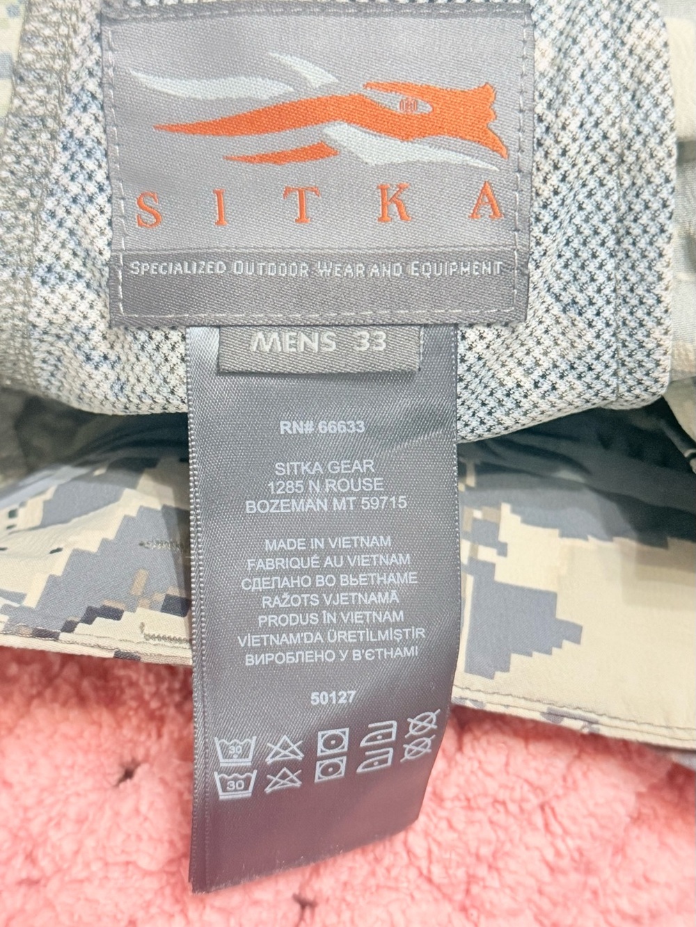 SITKA Men’s Gray Digital Camo Cargo Pants — Tactical Everyday Comfort